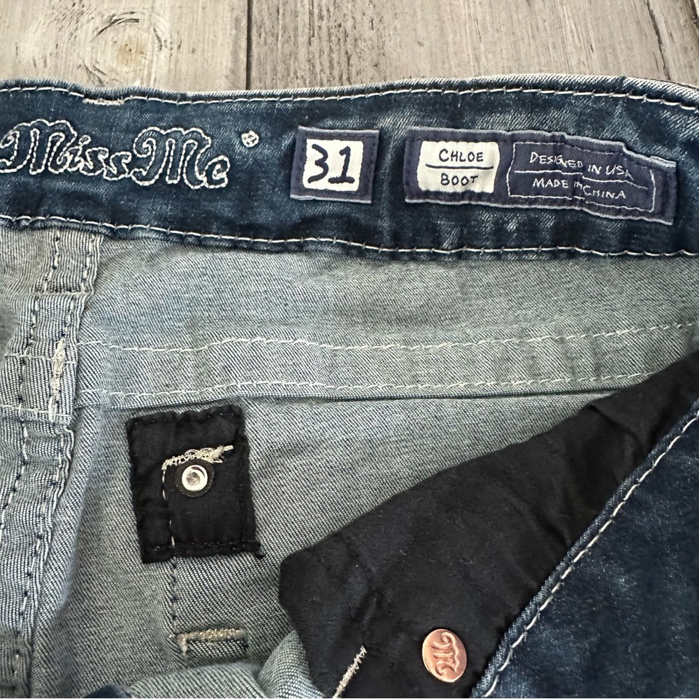 Miss Me Blue Boot Cut Jeans with Distressed Look - Picture 3 of 3